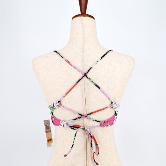 Salt+Cove Women Floral Print Shirred Tied Front Longline Swim Bikini Top Size S - Picture 6 of 7